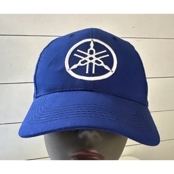 Blue Yamaha Adjustable StrapBack Hat Baseball Cap White Embroidered Logo - Picture 1 of 6